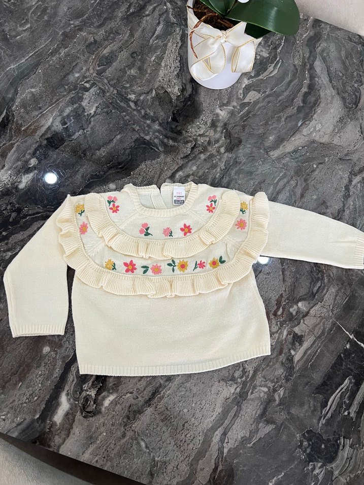 Nakışlı Pembe Kız Çocuk Süveter - Görsel 3