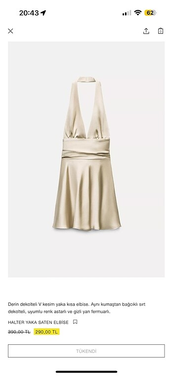 ZARA HALTER YAKA SATEN ELBİSE
