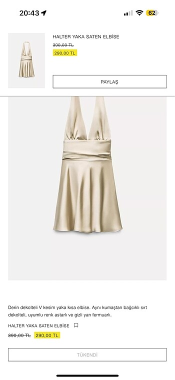 Zara ZARA HALTER YAKA SATEN ELBİSE
