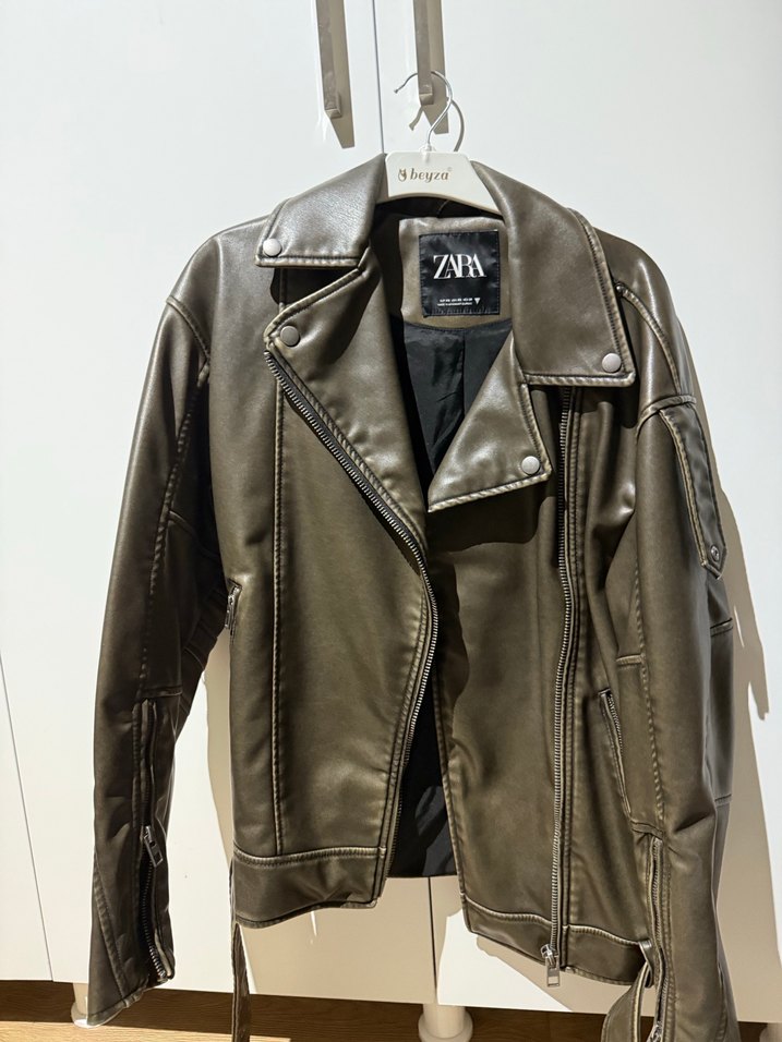 Zara suni deri ceket - Görsel 4