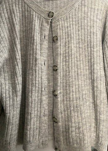 Düğmeli Gri Kadın Hırka - Görsel 2