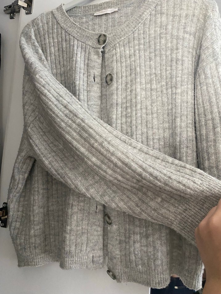 Düğmeli Gri Kadın Hırka - Görsel 4