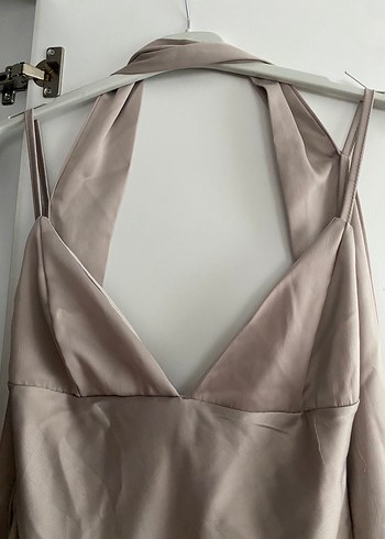 Bej Drapeli Askılı Uzun Elbise - Görsel 2