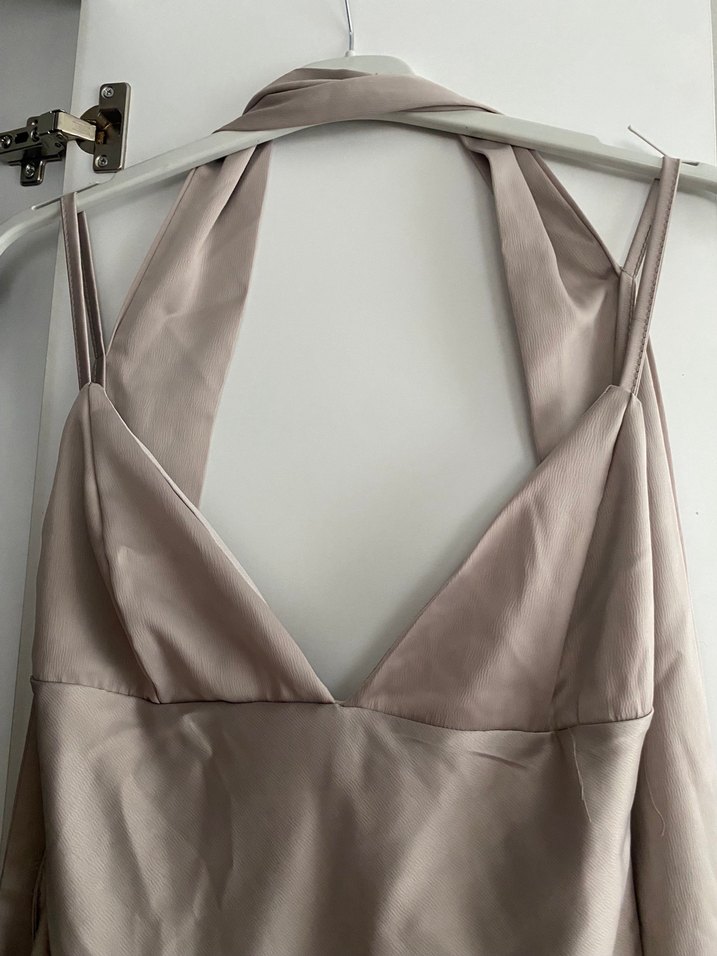 Bej Drapeli Askılı Uzun Elbise - Görsel 2