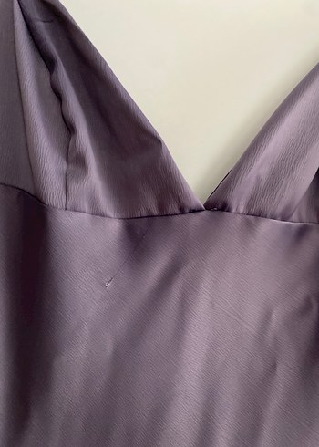 Mor V Yaka Uzun İpek Görünümlü Elbise - Görsel 5