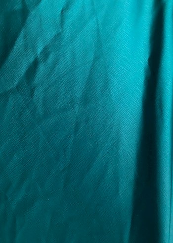 Uzun, V Yakalı, Saten Turkuaz Elbise - Görsel 6
