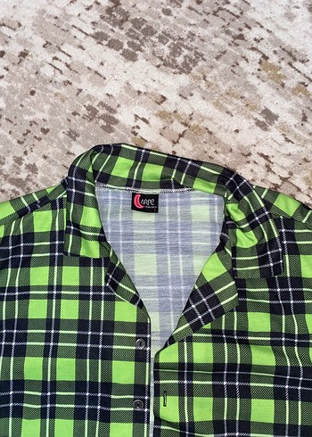 LC Waikiki Kısa Kollu Kadın Gömlek Düğmeli Yeşil Kareli