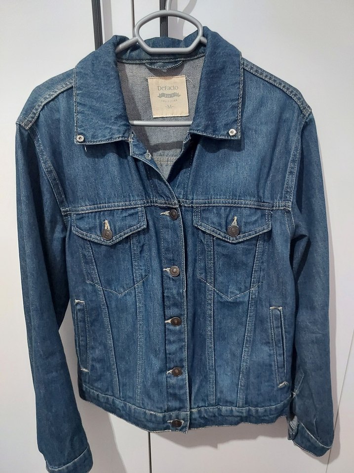 Düğmeli Mavi Kadın Denim Ceket - Görsel 2