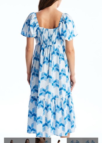 Mavi Batik Desenli  Midi Elbise - Görsel 2