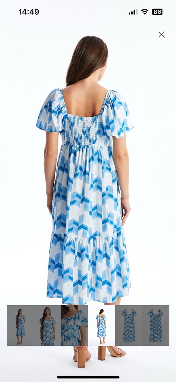 Mavi Batik Desenli  Midi Elbise - Görsel 2