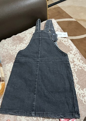 Gri Kız çocuk Kot Salopet Nakışlı Düğmeli - Görsel 2