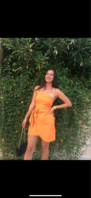 Zara Turuncu Bel Detaylı Elbise