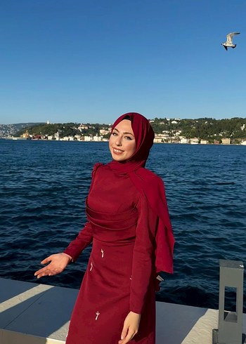 Bordo Drapeli Kadın abiye