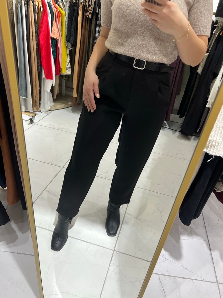 Kemerli Kadın Siyah Pantolon - Görsel 2