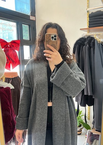 Gri Uzun Oversize Yün Kaban - Görsel 3