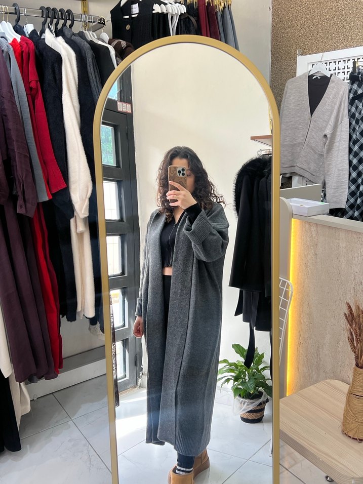Gri Uzun Oversize Yün Kaban - Görsel 2