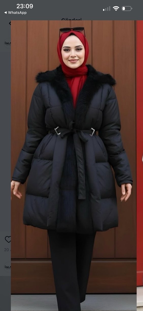 Siyah Deri Kürklü Kemerli Kaban - Görsel 4