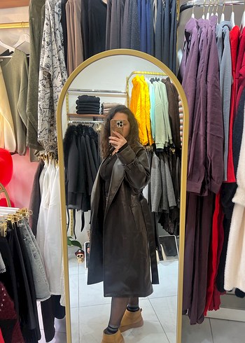 Kadın Uzun Kahverengi Drapeli Trençkot - Görsel 4