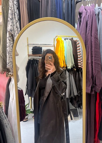 Kadın Uzun Kahverengi Drapeli Trençkot - Görsel 3