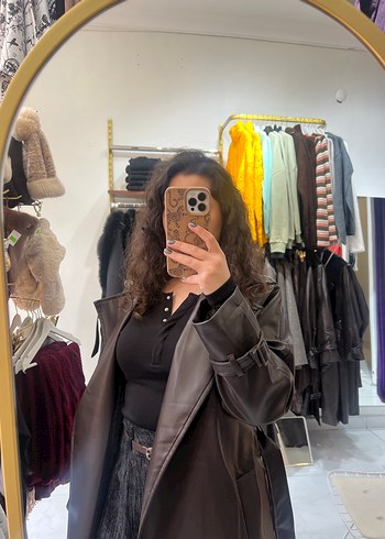 Kadın Uzun Kahverengi Drapeli Trençkot - Görsel 2