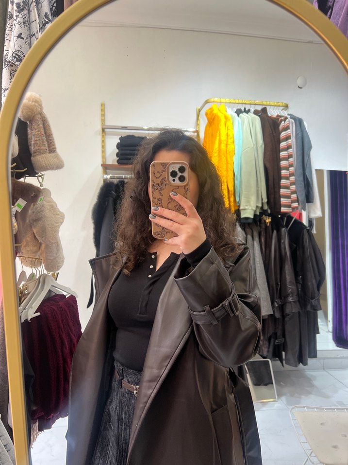 Kadın Uzun Kahverengi Drapeli Trençkot - Görsel 2