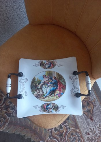 Beyaz Baskılı Dekoratif Servis Tabağı - Görsel 2