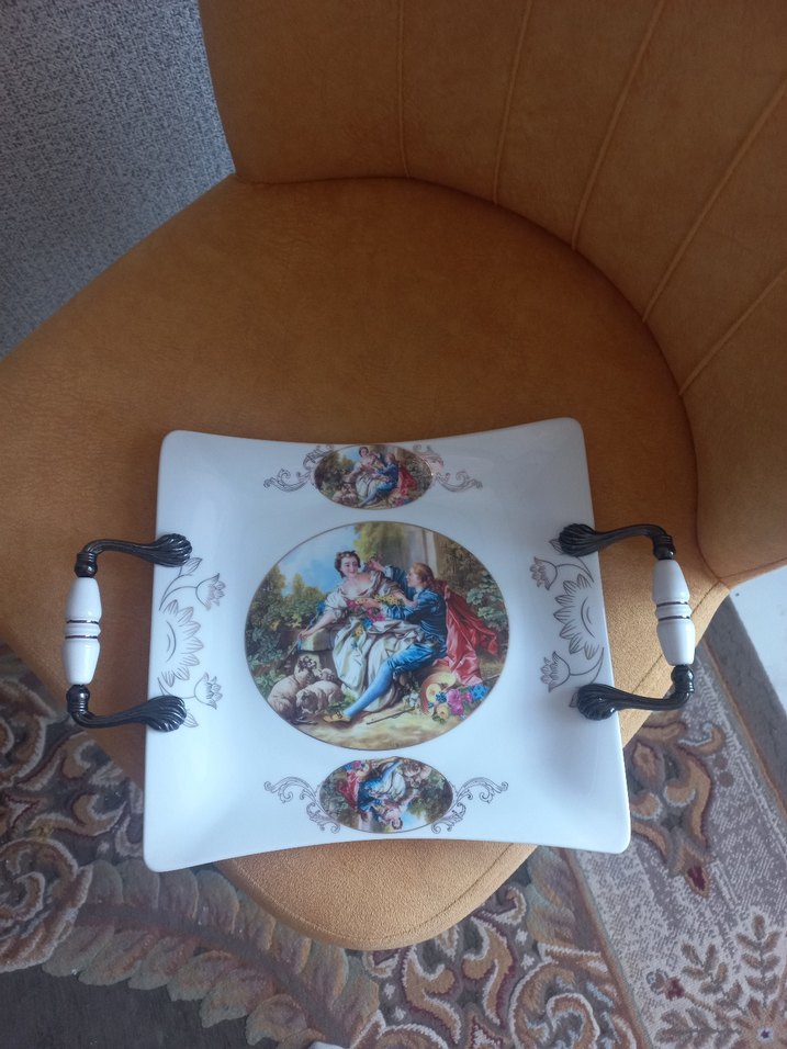 Beyaz Baskılı Dekoratif Servis Tabağı - Görsel 2