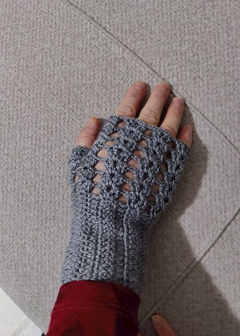 Gri Örgü Bohem Kadın Eldiveni - Görsel 3