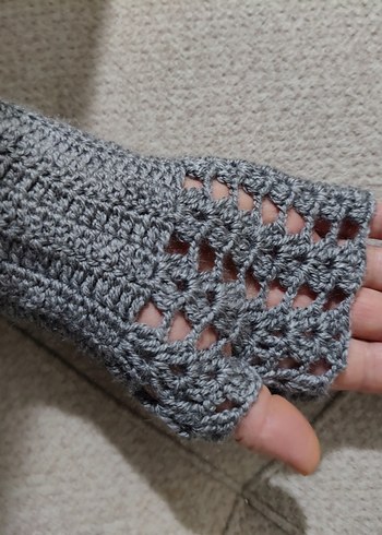 Gri Örgü Bohem Kadın Eldiveni - Görsel 2