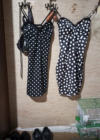 Siyah Puantiyeli Straplez Mini Elbise - Görsel 4