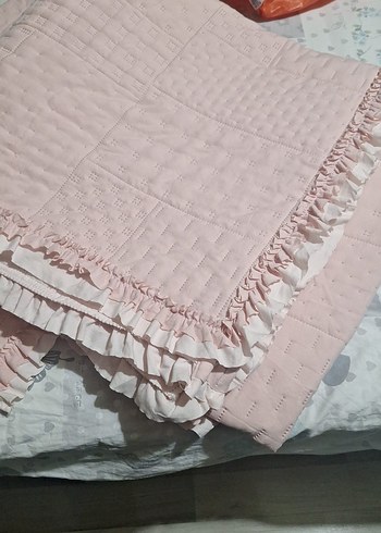Nakışlı Pembe Keten Bebek Yatak Örtüsü - Görsel 4