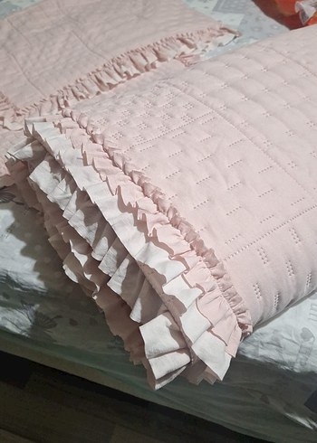 Nakışlı Pembe Keten Bebek Yatak Örtüsü - Görsel 2