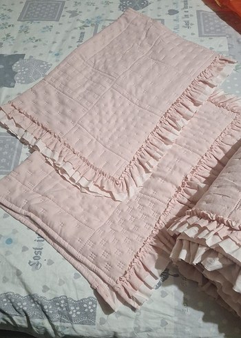 Nakışlı Pembe Keten Bebek Yatak Örtüsü - Görsel 3