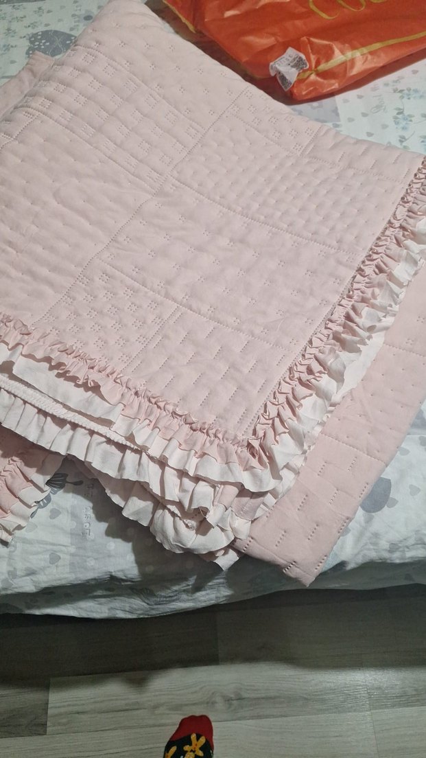 Nakışlı Pembe Keten Bebek Yatak Örtüsü - Görsel 4