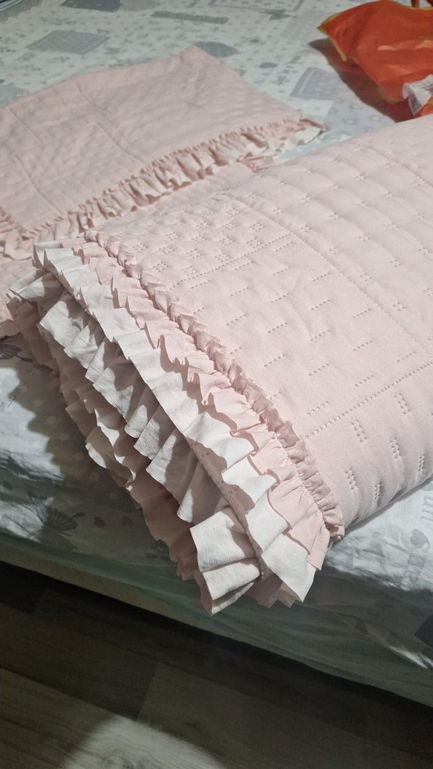 Nakışlı Pembe Keten Bebek Yatak Örtüsü - Görsel 2