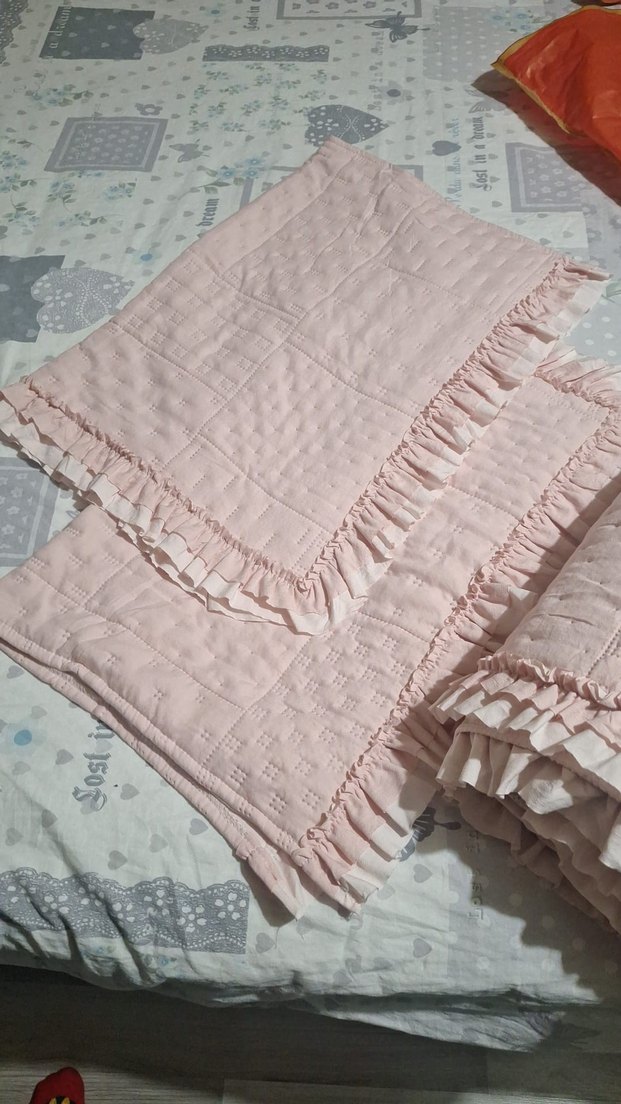 Nakışlı Pembe Keten Bebek Yatak Örtüsü - Görsel 3