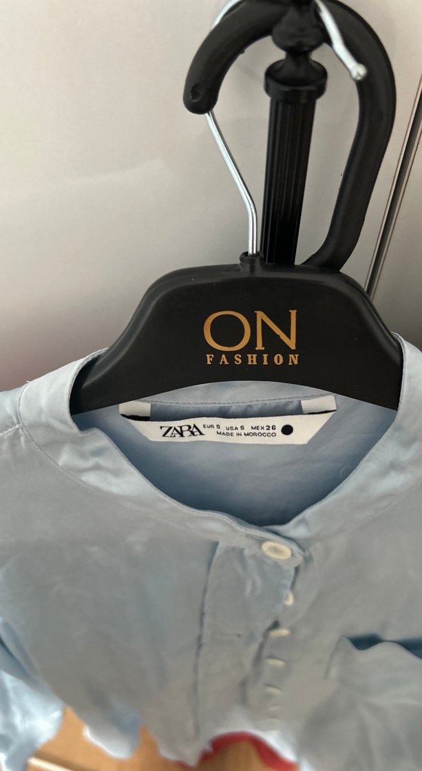 Düğmeli Mavi Saten İpek Gömlek - Görsel 4