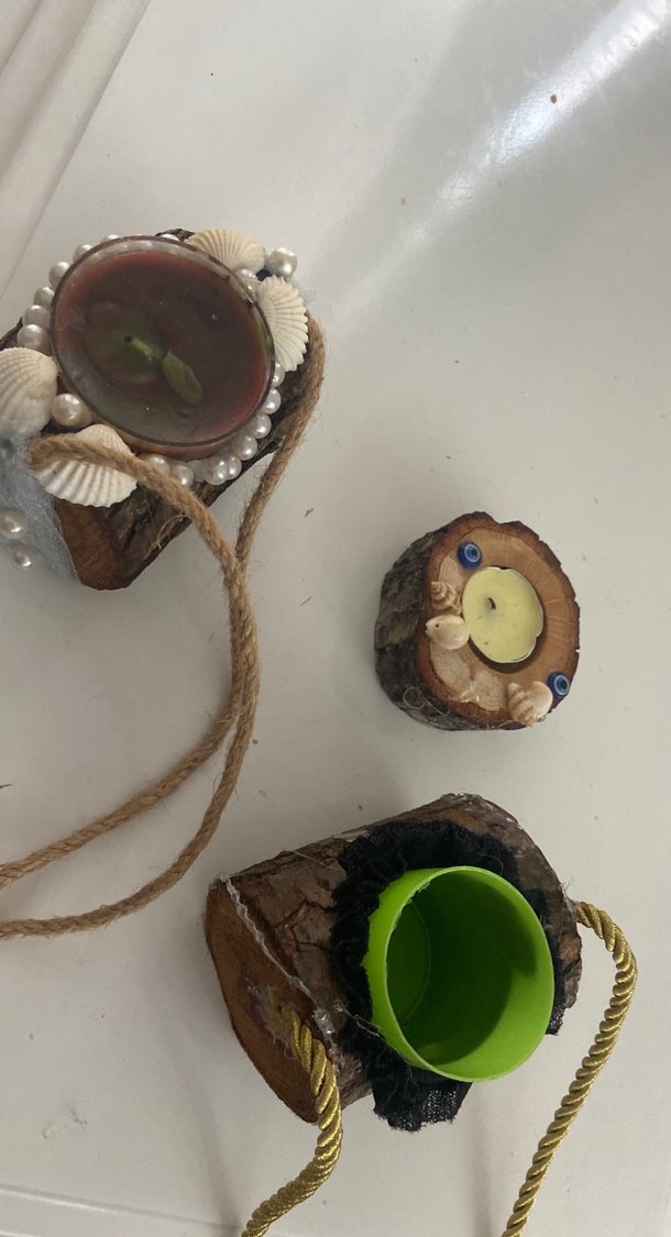 Renkli Doğal Ahşap Mumluk Seti - Görsel 5