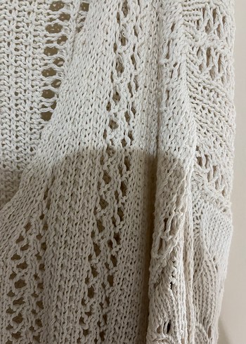 Beyaz V Yaka Bohem Örgü Kadın Kazak - Görsel 2