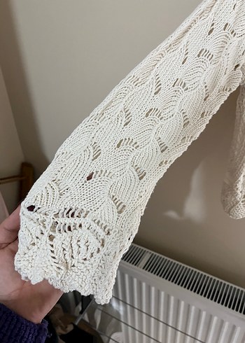 Beyaz V Yaka Bohem Örgü Kadın Kazak - Görsel 3