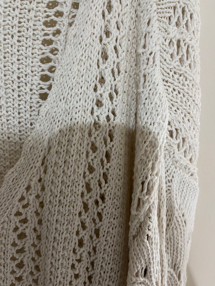 Beyaz V Yaka Bohem Örgü Kadın Kazak - Görsel 2