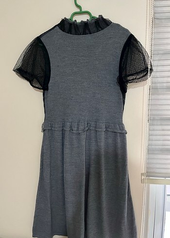 Gri Midi Gotik Pilili Kısa Kollu Elbise - Görsel 5