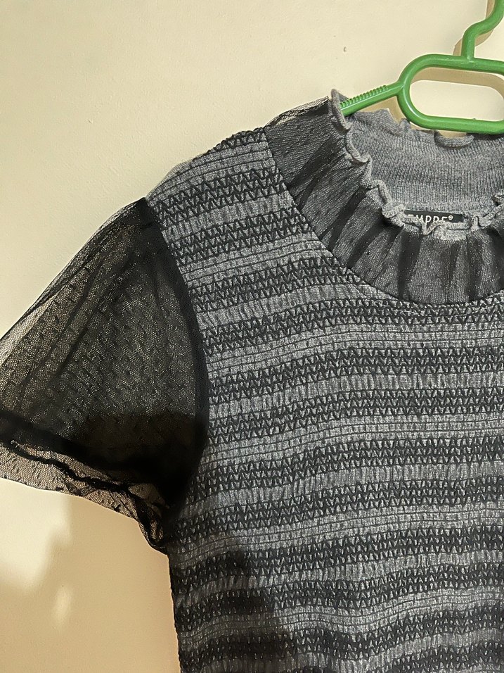 Gri Midi Gotik Pilili Kısa Kollu Elbise - Görsel 3