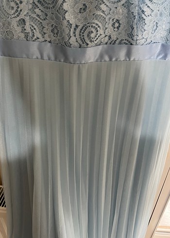 Mavi Dantel Detaylı Uzun Abiye Elbise - Görsel 4