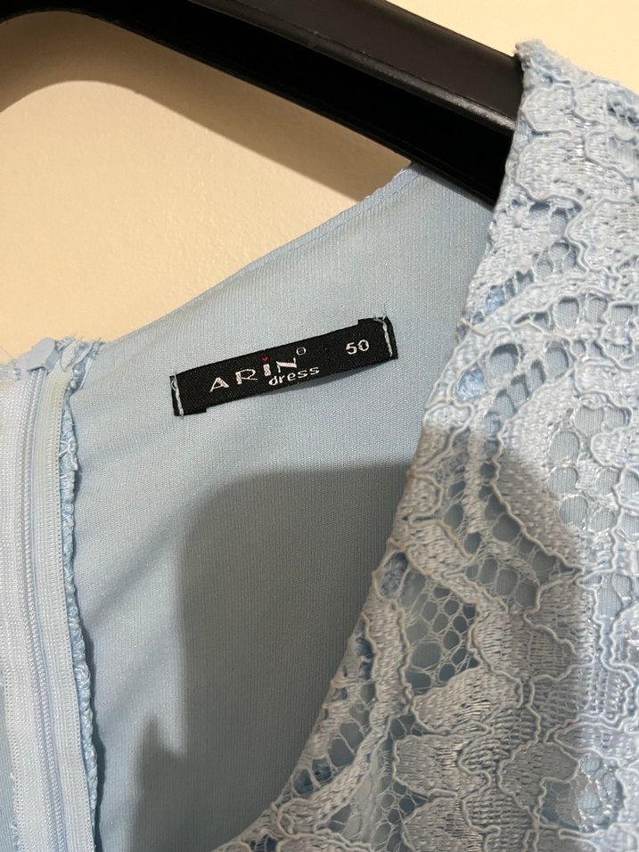 Mavi Dantel Detaylı Uzun Abiye Elbise - Görsel 3