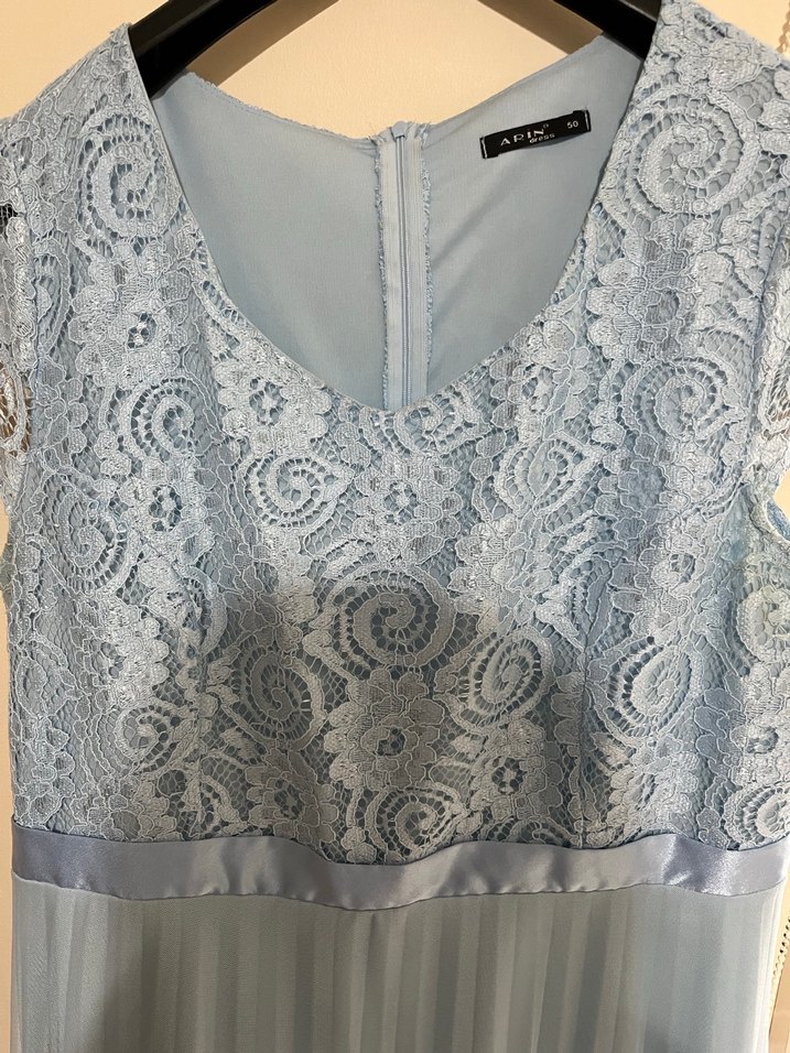 Mavi Dantel Detaylı Uzun Abiye Elbise - Görsel 2