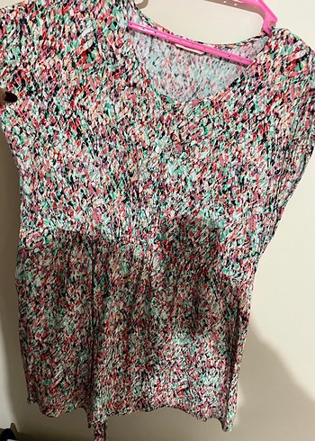 Renkli Piliseli V Yaka Kolsuz Kadın Elbise - Görsel 4