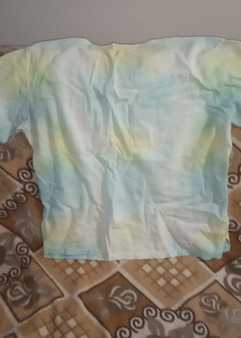 pastel Renkli Bağlama Desenli V Yaka Tişört - Görsel 3