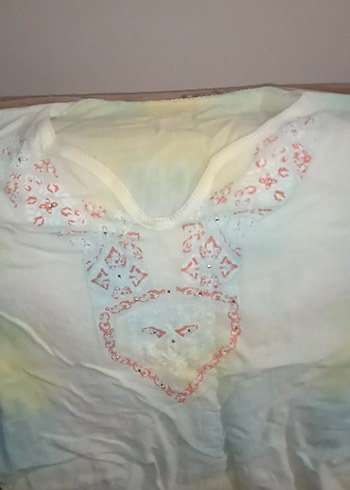 pastel Renkli Bağlama Desenli V Yaka Tişört - Görsel 2