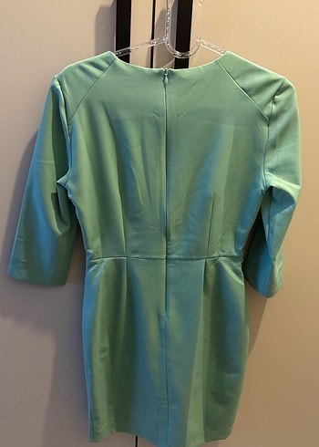 Çağla yeşili midi boy yarım fakir kol elbise - Görsel 4